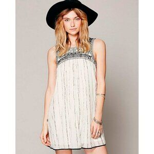 Free People Women Dress Ivory Beaded Flowy Open Back Boho Babydoll A Line Size 8